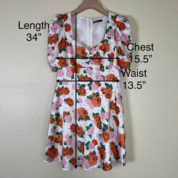Zara Women Size S Floral Satin Rose Polka Dot Mini Dress Blogger Favorite Preppy